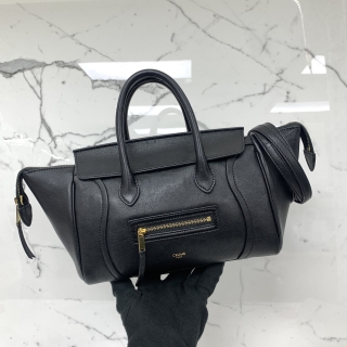 CELINE BAG LITTLE LUGGAGE EAST WEST 2WAY LAMBSKIN NEW LOGO BLACK