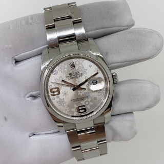 ROLEX WATCH DATEJUST 116200 36MM SILVER FLORAL DIAL W/SERVICE GUARANTEE CARD & BOX ONLY Y7C66360