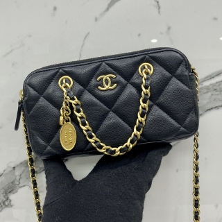 CHANEL SLG AP3495 CAVIAR SKIN PHONE CHAIN POUCH RFID