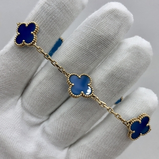 VAN CLEEF & ARPELS FINE JEWELRY BRACELET ALHAMBRA  BLUE AGATE 5 MOTIF VINTAGE W/ CERT 2023 11.49G VCARP34900 JF346639