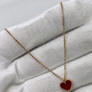 VAN CLEEF & ARPELS FINE JEWELRY NECKLACE SWEET ALHAMBRA HEART PENDANT CARNELIAN RG750 2.74G W/CERT 2013 JB233678