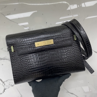 YSL BAG MANHATTAN 579271 EMBOSSED CROCODILE 2WAY BLACK GHW