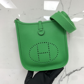 HERMES BAG EVELYN MINI 16CM CLEMENCE GREEN PHW A STAMP RFA012AS
