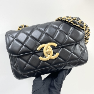 CHANEL BAG AS5026 MINI FLAP 20CM CHAIN SHOULDER BEIGE BLACK