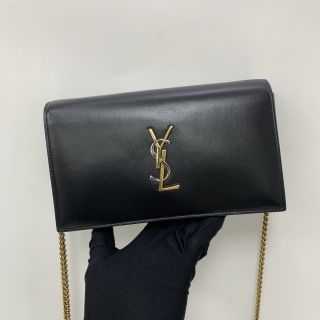 YSL BAG CASSANDRA 747464 LEATHER CHAIN WALLET BLACK G/SHW (SALES ITEM)