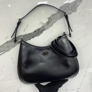 PRADA BAG LEATHER 1BC156 CLEO HOBO SHOULDER SPAZZOLATO LEATHER BLACK