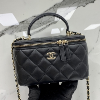 CHANEL BAG LAMBSKIN VANITY 2WAY BLACK RFID