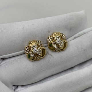 CHANEL FINE JEWELRY EARRINGS YG750 CAMELIA W/DIAMONDS 7.77G