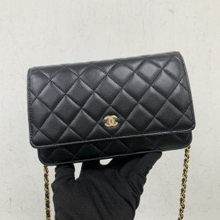 CHANEL BAG MATELASSE AP0250 WALLET ON CHAIN BLACK GHW LAMBSKIN MICROCHIPPED RFID