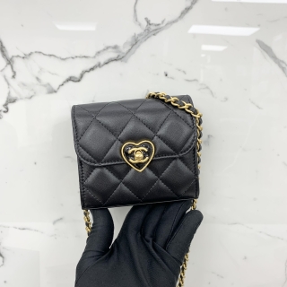 CHANEL BAG LAMBSKIN MATTELASSE HEART COCOMARK MINI SQUARE FLAP CHAIN SHOULDER GHW BLACK MICROCHIP RFID AP3291 E99U08P7
