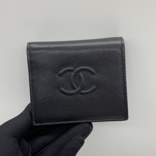 CHANEL SLG AP4656 CAVIAR SKIN COMPACT BLACK