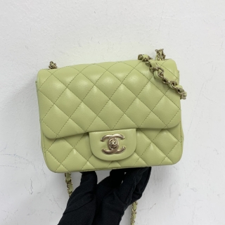 CHANEL BAG LAMBSKIN A35200 MINI SQUARE 17CM SINGLE FLAP MICROCHIP AVOCADO NXX25JLK