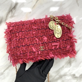 CHANEL BAG TWEED WALLET ON CHAIN, WOC RED NO.23 W/CARD 23749161