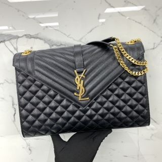 YSL BAG ENVELOPE 487198 LARGE CHAIN SHOULDER BLACK GHW