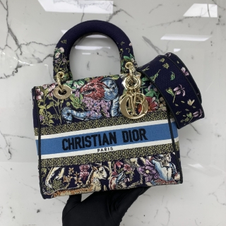 DIOR BAG LADY D-LITE EMBROIDERY MEDIUM 2WAY 50-MA-0222