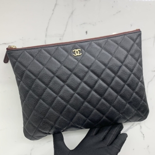 CHANEL SLG CAVIAR SKIN CLUTCH 27M BLACK NO.28 NO CARD 28345173
