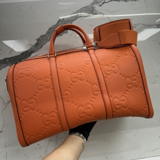 GUCCI BAG GG EMBOSSED 725282 DUFFLE BAG IN ORANGE LEATHER 2WAY