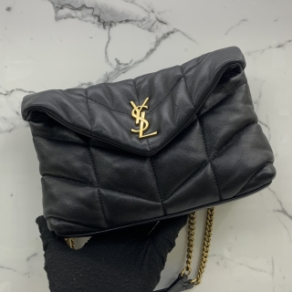 YSL BAG LOULOU 759337 TOY PUFFER IN LAMBSKIN CHAIN SHOULDER GHW BLACK