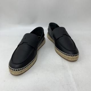 HERMES SHOES SLIP ONS MEN'S TRIP ESPADRILLE CALFSKIN BLACK #43
