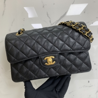 CHANEL BAG CLASSIC FLAP A01113 CAVIAR W/DOUBLE SMALL 23CM BLACK GHW MICROCHIP LE01LHL1