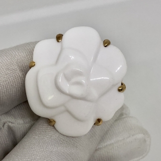 CHANEL FINE JEWELRY RING YG750 WHITE CEREAMIC CAMELLIA 22.9G