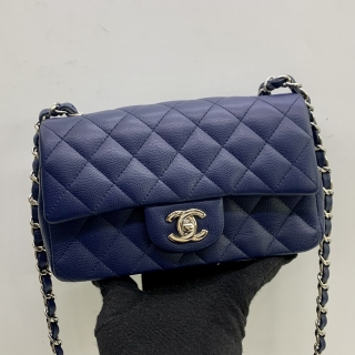 CHANEL BAG CAVIAR SKIN MINI RECTANGLE FLAP BLUE SHW NO.24 W/CARD 24671108