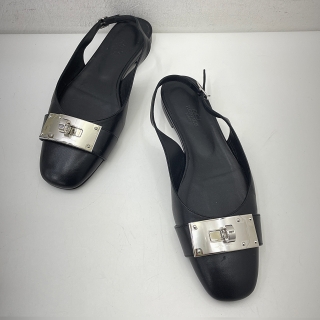 HERMES SHOES SANDALS INNOCENTE SLINGBACK FLATS BLACK #38