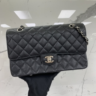 CHANEL BAG CLASSIC FLAP CAVIAR MEDIUM W FLAP/DOUBLE FLAP 25CM SHW BLACK NO.20 W/CARD