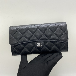 CHANEL SLG CAVIAR SKIN AP0241 LONG WALLET SHW BLACK RFID MICROCHIP G8384XNC
