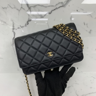 CHANEL SLG LAMBSKIN WALLET ON CHAIN WOC  BLACK GHW NO. 19 19782800