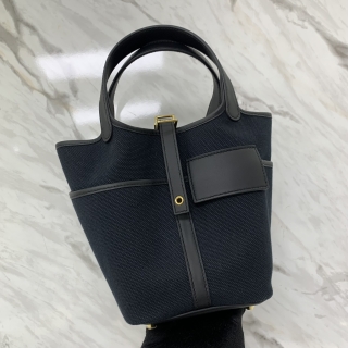 HERMES BAG PICOTIN PICOTIN PM 18 CARGO TOILE W STAMP BLUE MARINE PGHW