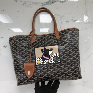 GOYARD BAG SAINT LOUIS PM BLACK/TAN, HULOT PRINT (WITH POUCH AND BAG CLIP)