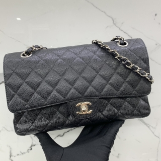 CHANEL BAG CLASSIC FLAP 25CM CAVIAR SKIN MATELASSE WFLAP DOUBLE FLAP (BLACK LINING) SHW NO.13 W/CARD 13475277