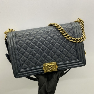 CHANEL BAG BOY CAVIAR NEW MEDIUM 28CM GHW BLUE NO.19 (NO CARD) 19851041