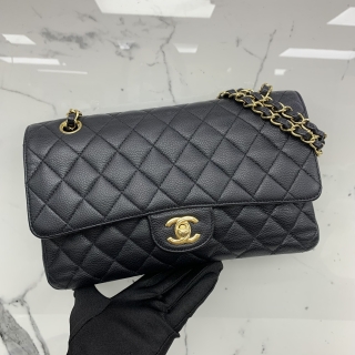 CHANEL BAG CLASSIC FLAP CAVIAR W/DOUBLE MEDIUM 25CM BLACK GHW NO.16 NO CARD 16910483