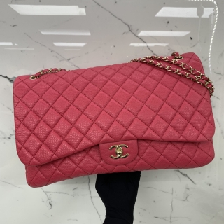 CHANEL BAG CLASSIC FLAP AS1978 MATELASSE CAVIAR SKIN SINGLE FLAP XXL 40CM CHAIN SHOULDER PINK GHW NO.30 W/CARD