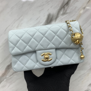 CHANEL BAG LAMBSKIN RECTANGLE COCO CRUSH LAMBSKIN BABY BLUE GHW MICROCHIP C9586L5E