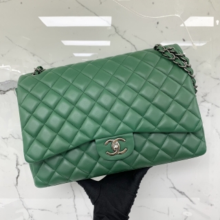 CHANEL BAG CLASSIC FLAP LAMBSKIN MAXI 33CM DOUBLE FLAP SHW GREEN NO.15 15447982