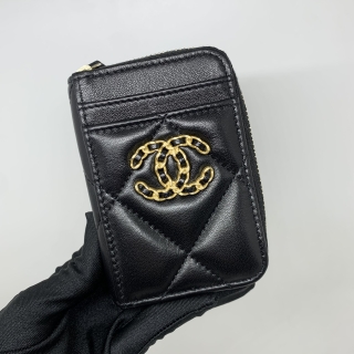 CHANEL SLG MATELASSE LAMBSKIN 19 ROUND CARD HOLDER CASE RFID MICROCHIPPED A39HT0K6