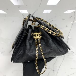 CHANEL BAG MATELASSE AS5631 CHANEL25 CAVIAR MINI HOBO GHW BLACK RFID MICROCHIPPED LU9N2715