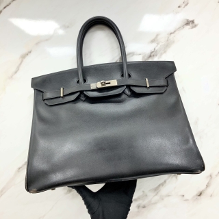 HERMES BAG BIRKIN VINTAGE BLACK 35 BOX SQUARE D STAMP W/CLOCHETTE