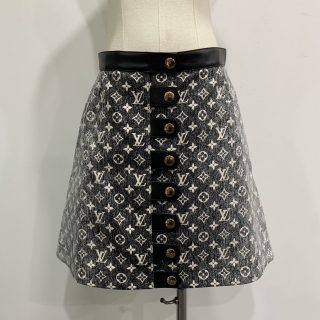 LOUIS VUITTON CLOTHES SKIRT 1AAUP4 MONOGRAM DENIM BUTTON TAB SKIRT
