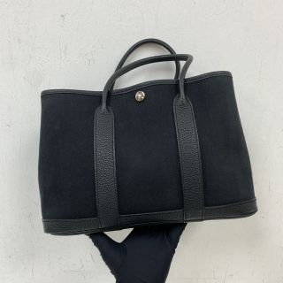 HERMES BAG GARDEN PARTY 30 TPM X STAMP TOILE LEATHER BLACK