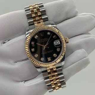 ROLEX WATCH OYSTER PERPETUAL 178271G DATEJUST 31 BLACK DIAL W/CERT 2011 C3P98786