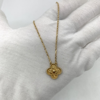 VAN CLEEF & ARPELS FINE JEWELRY NECKLACE VINTAGE ALHAMBRA HOLIDAY W/CERT 5.6G YG 750 JG338629