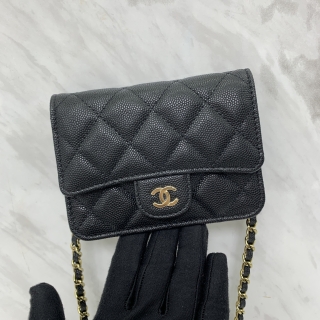 CHANEL SLG MATELASSE AP2727 CAVIAR MINI CHAIN CARD HOLDER WITH CHAIN GHW BLACK NO.31 (W/CARD) 31937738