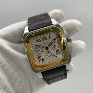 CARTIER WATCH SANTOS W20091X7 SANTOS 100 LM CHRON WATCHONLY STEELS/RG750 215713LX