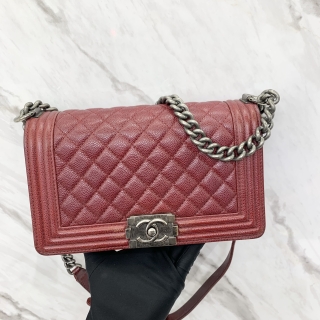 CHANEL BAG BOY 25CM RED CAVIAR SKIN NO.20 NO CARD 20019413