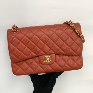 CHANEL BAG CLASSIC FLAP CAVIAR SKIN DOUBLE FLAP JUMBO 30CM WITH CARD, NO.20 20480207
