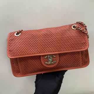 CHANEL BAG LAMBSKIN PUNCHING CHAIN FLAP 30CM RED NO.17 NO CARD 17426092